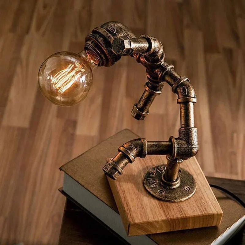 tranquilitynight Black no bulb / Euro Plug American Retro Industrial Wind Table lamp Iron Robot Pipe Study Table Bedside Water Pipe Table Lamp With Switch Retro Decorative