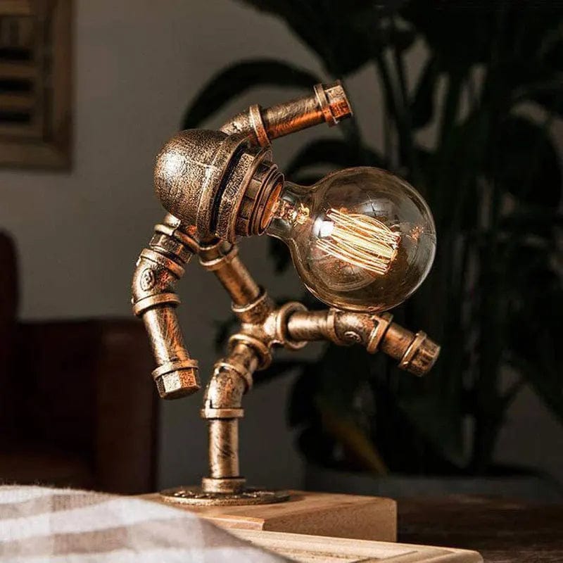 tranquilitynight Copper no bulb / Euro Plug American Retro Industrial Wind Table lamp Iron Robot Pipe Study Table Bedside Water Pipe Table Lamp With Switch Retro Decorative