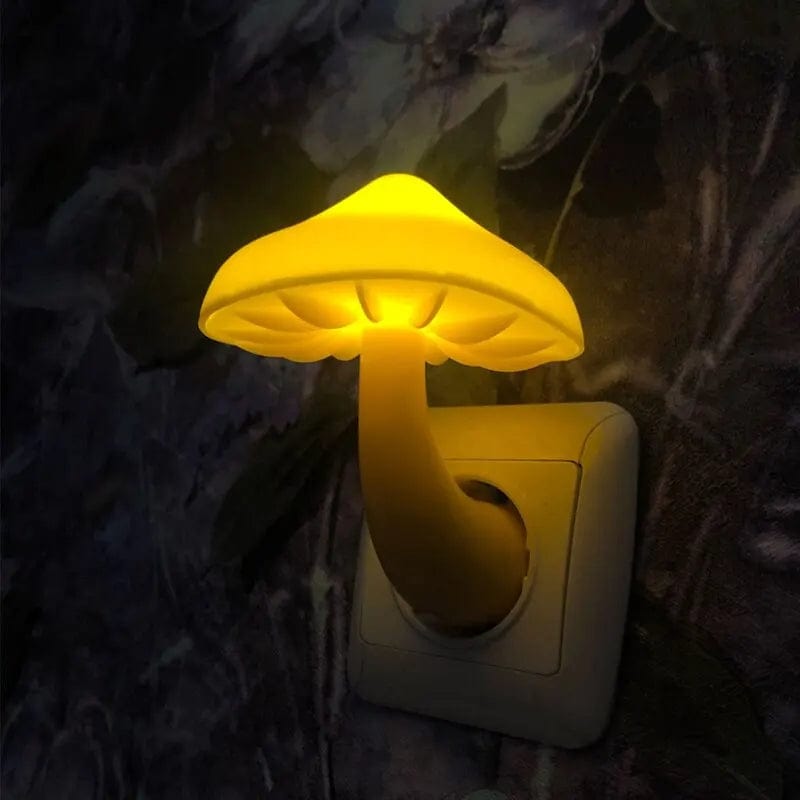 tranquilitynight European regulations / Warm yellow LED Night Light Mushroom Wall Lamp EU Plug Light Control Induction Energy Saving Environmental Protection Bedroom Lamp