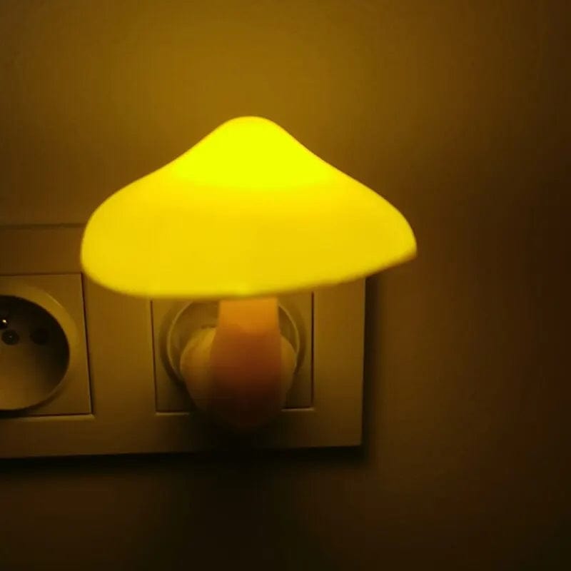 tranquilitynight European regulations / Warm yellow LED Night Light Mushroom Wall Lamp EU Plug Light Control Induction Energy Saving Environmental Protection Bedroom Lamp