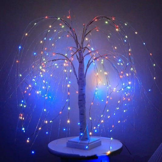 tranquilitynight RGB Black branch LED Fairy Lighted Weeping Willow Tree for Christmas Halloween Tabletop Tree Home Decor Bonsai Lit Tree for Party Bedroom Shelf