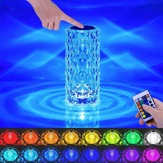 tranquilitynight USB chargeable style / 16 Colors Remote C LED Crystal Table Lamp Rose Light Projector 3/16 Colors Touch Night Light Romantic Diamond Atmosphere Light USB Home Bar Decor